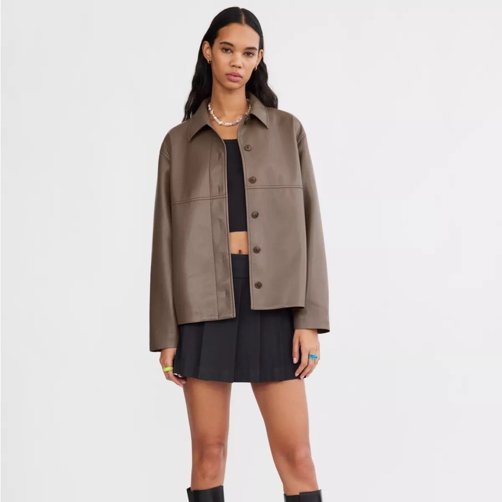 Aritzia Vegan Leather Shirt Jacket in Shitake